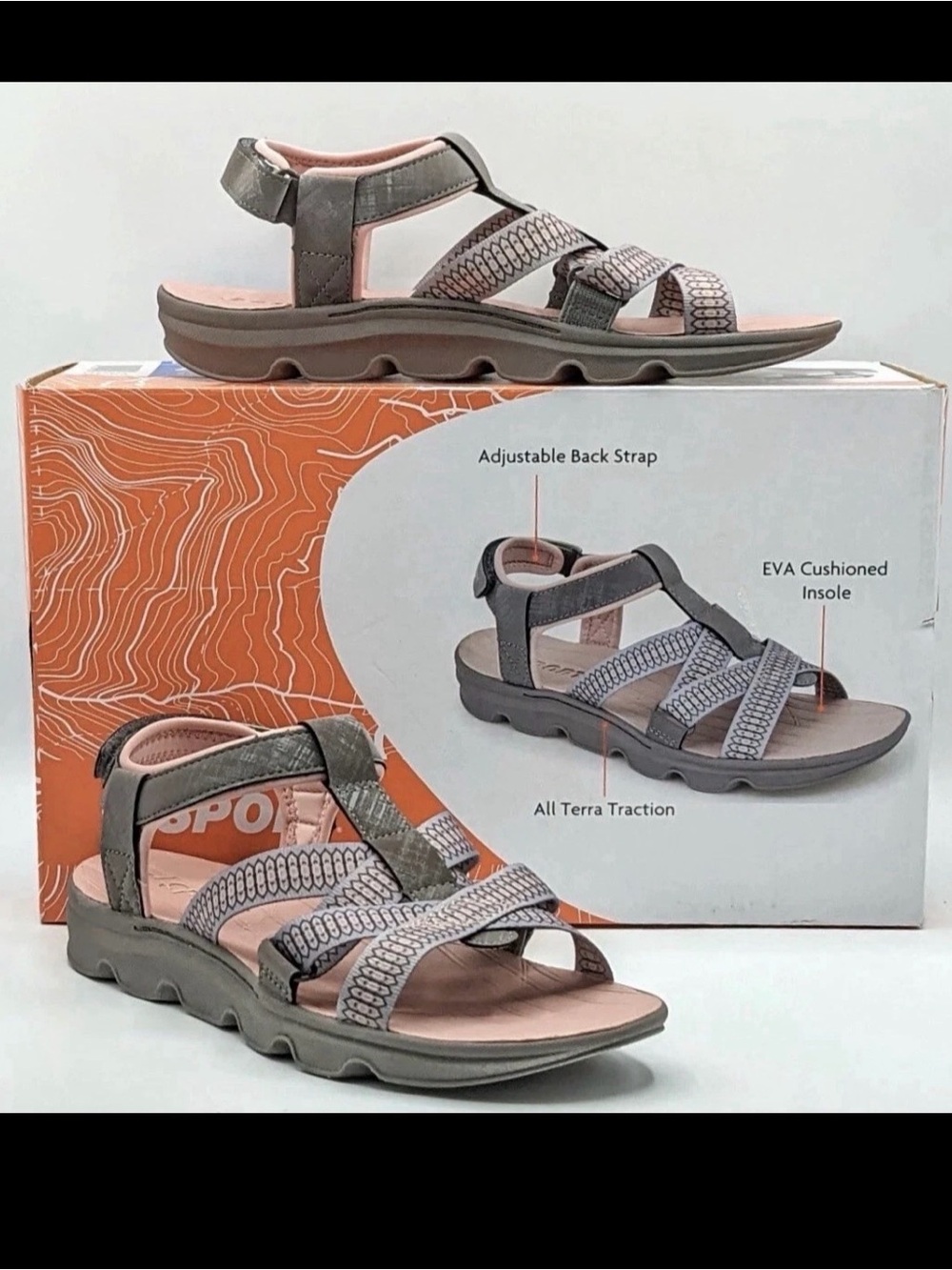 Jsport KAIA Women's Sports Sandal - Adjustable Straps (Grey/Pink) Size 8 M US